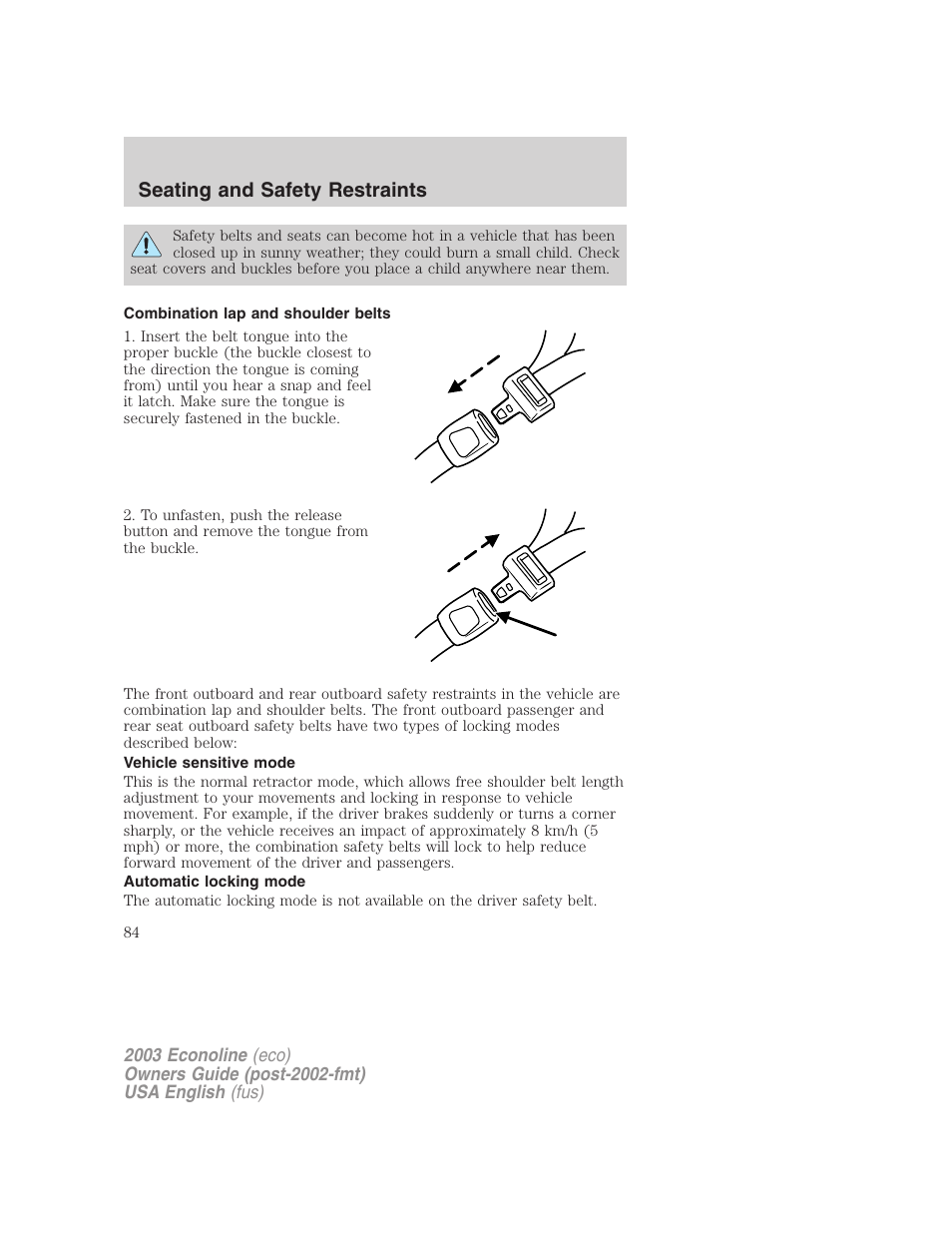 Seating and safety restraints | FORD 2003 E-550 v.2 User Manual | Page 84 / 232