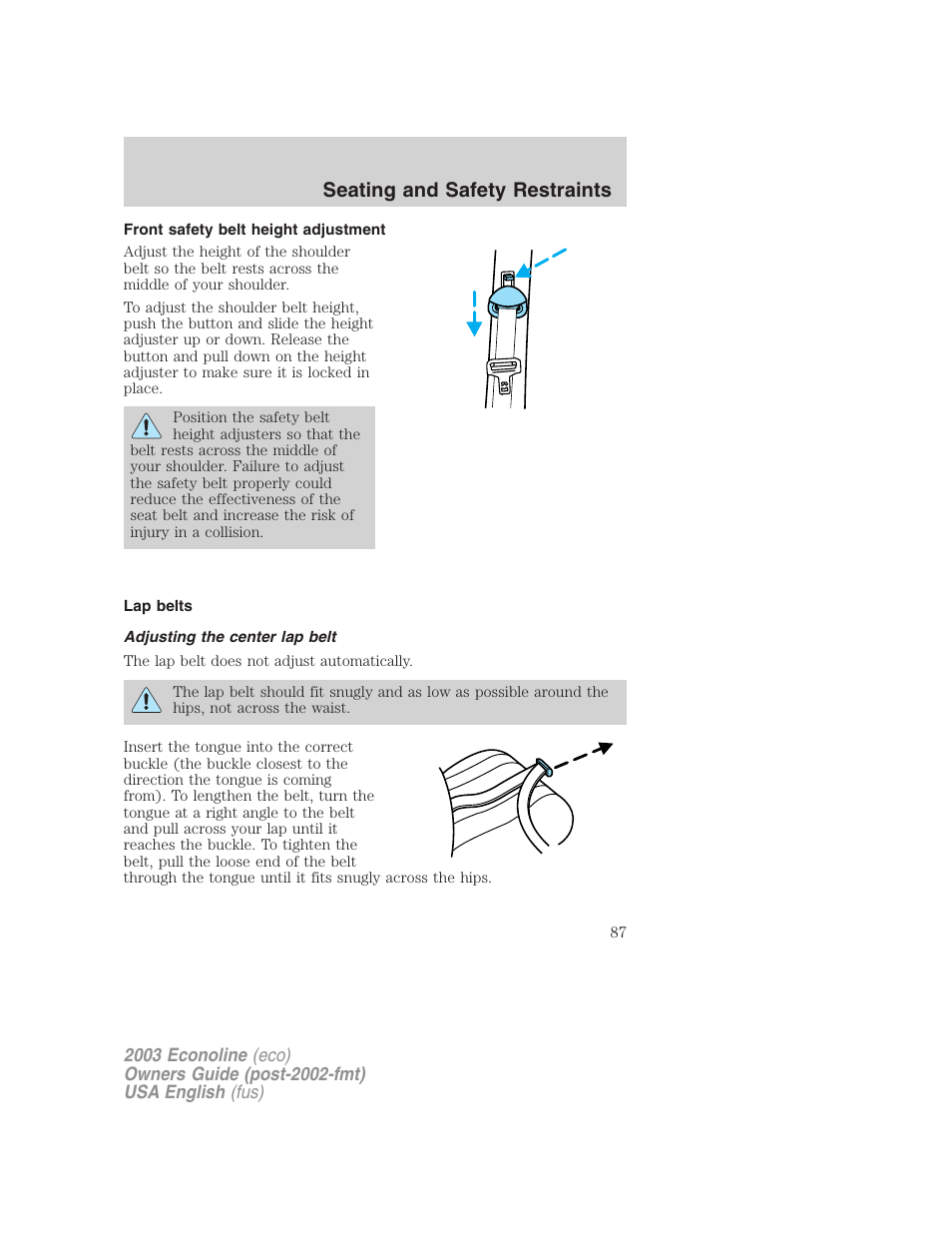 Seating and safety restraints | FORD 2003 E-550 v.2 User Manual | Page 87 / 232