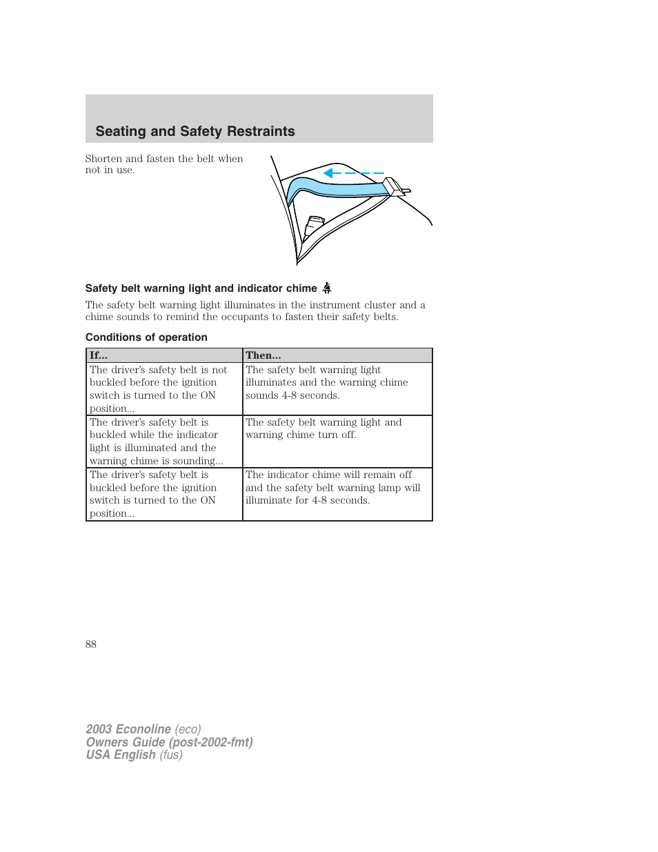 Seating and safety restraints | FORD 2003 E-550 v.2 User Manual | Page 88 / 232