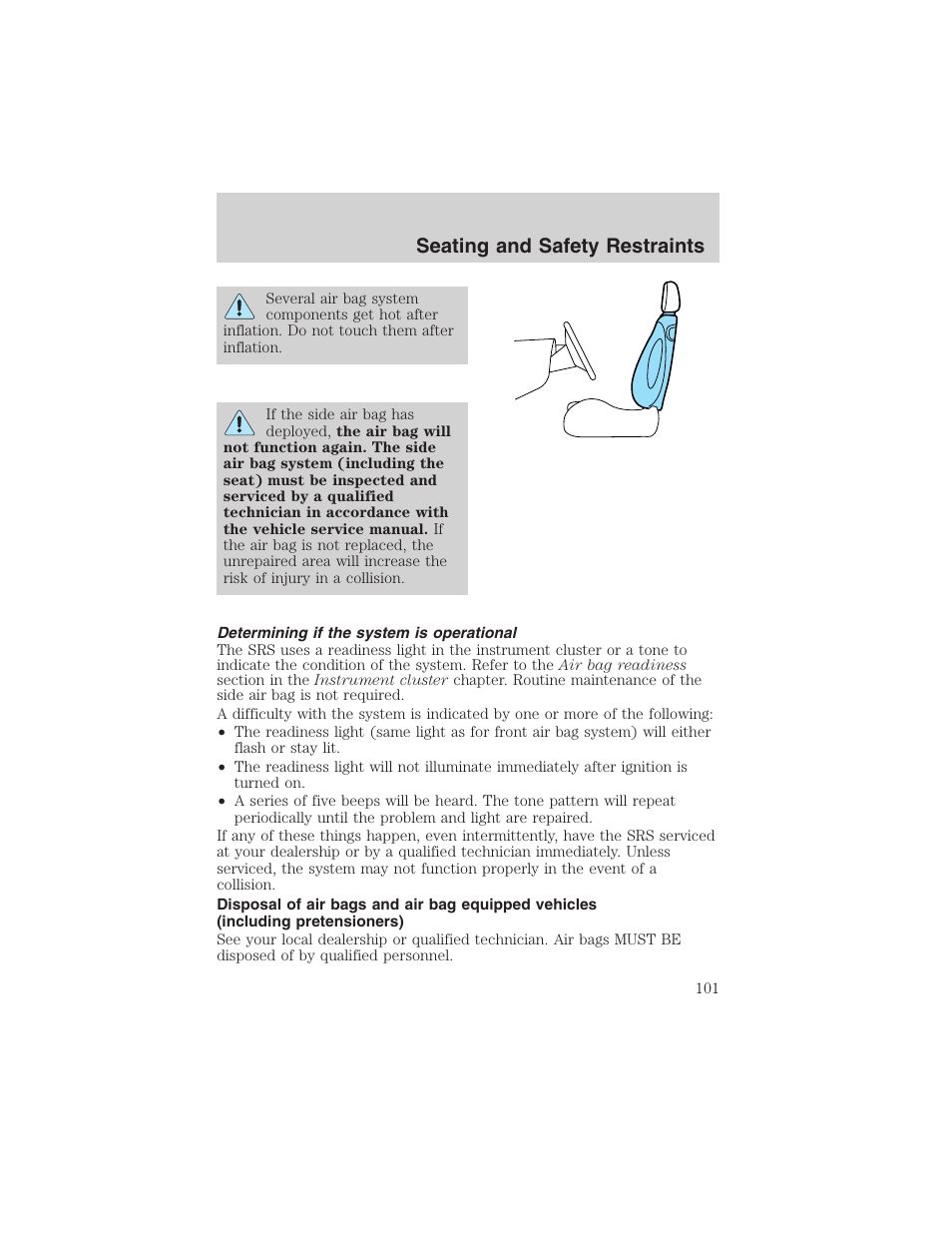 Seating and safety restraints | FORD 2003 Escape v.1 User Manual | Page 101 / 240