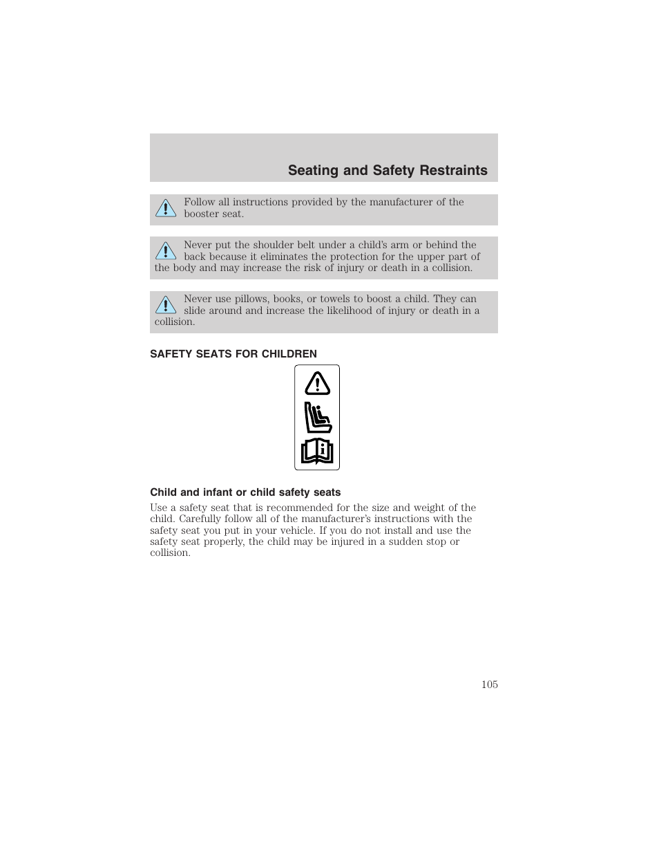 Seating and safety restraints | FORD 2003 Escape v.1 User Manual | Page 105 / 240