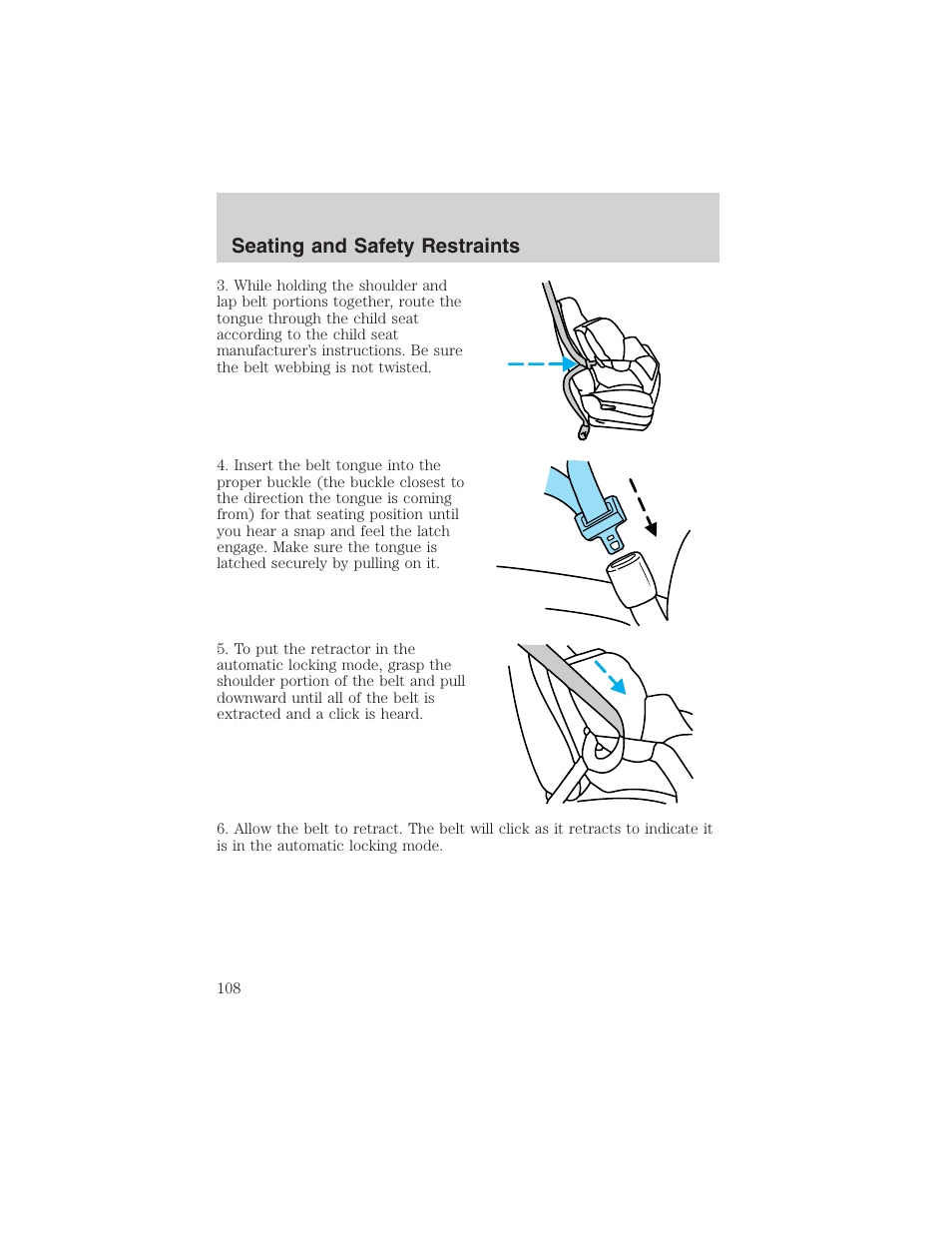 Seating and safety restraints | FORD 2003 Escape v.1 User Manual | Page 108 / 240