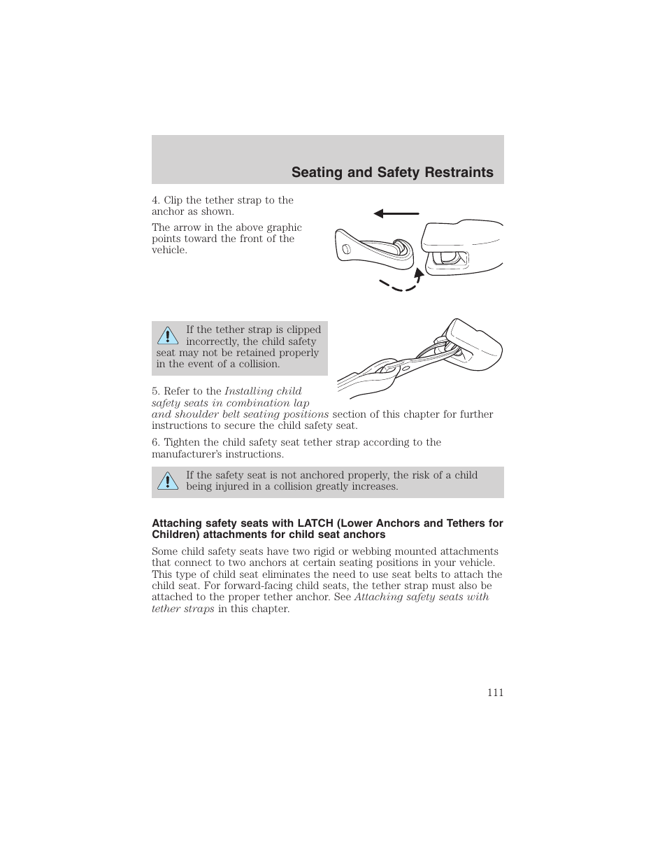 Seating and safety restraints | FORD 2003 Escape v.1 User Manual | Page 111 / 240