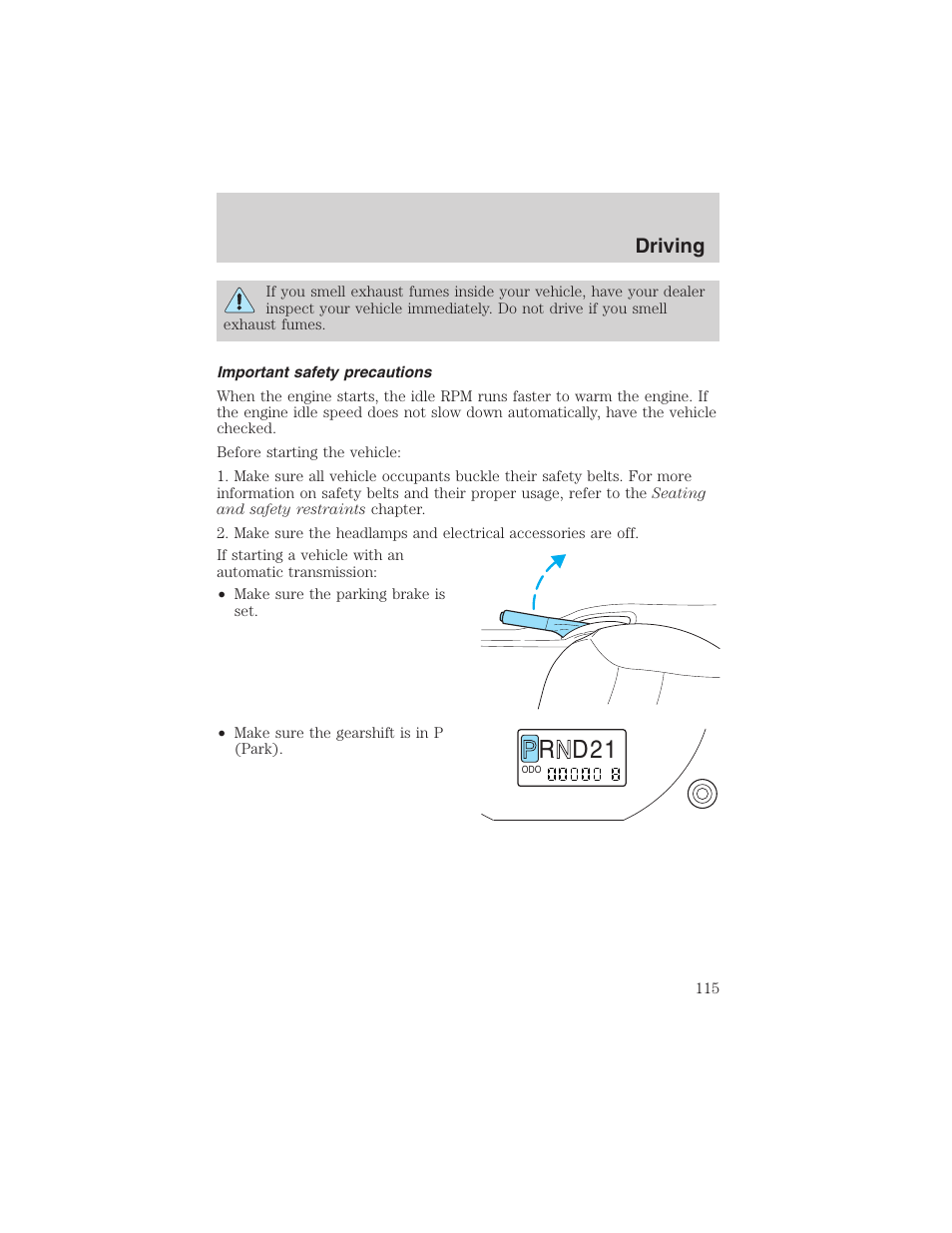 R d 2 1, Driving | FORD 2003 Escape v.1 User Manual | Page 115 / 240
