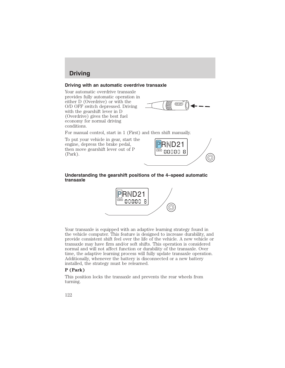 R d 2 1, Driving | FORD 2003 Escape v.1 User Manual | Page 122 / 240