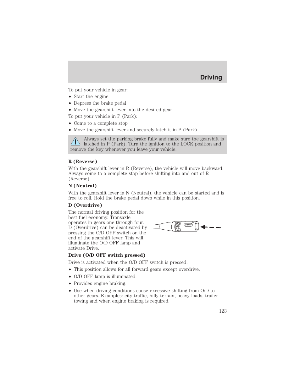 Driving | FORD 2003 Escape v.1 User Manual | Page 123 / 240