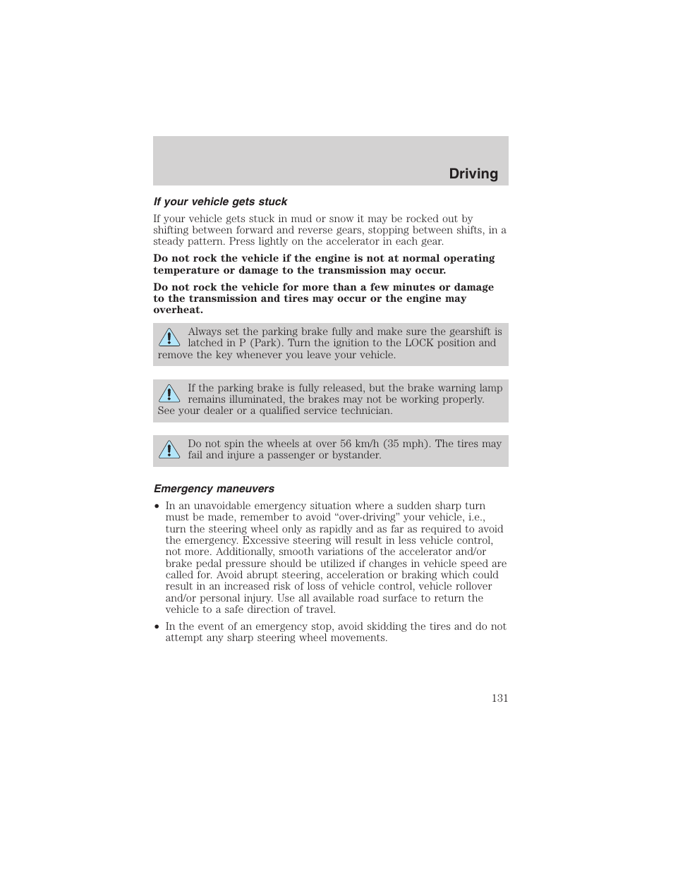 Driving | FORD 2003 Escape v.1 User Manual | Page 131 / 240