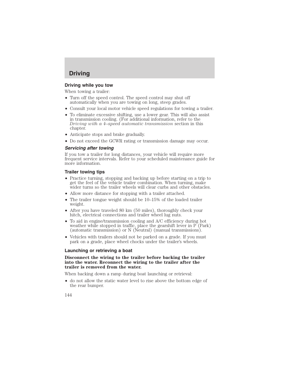 Driving | FORD 2003 Escape v.1 User Manual | Page 144 / 240