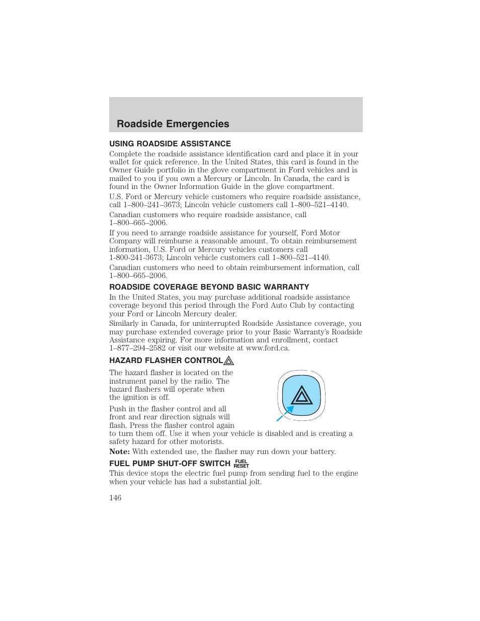 Roadside emergencies | FORD 2003 Escape v.1 User Manual | Page 146 / 240