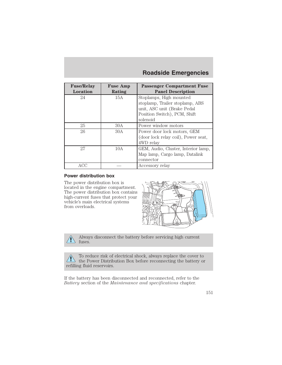 Roadside emergencies | FORD 2003 Escape v.1 User Manual | Page 151 / 240