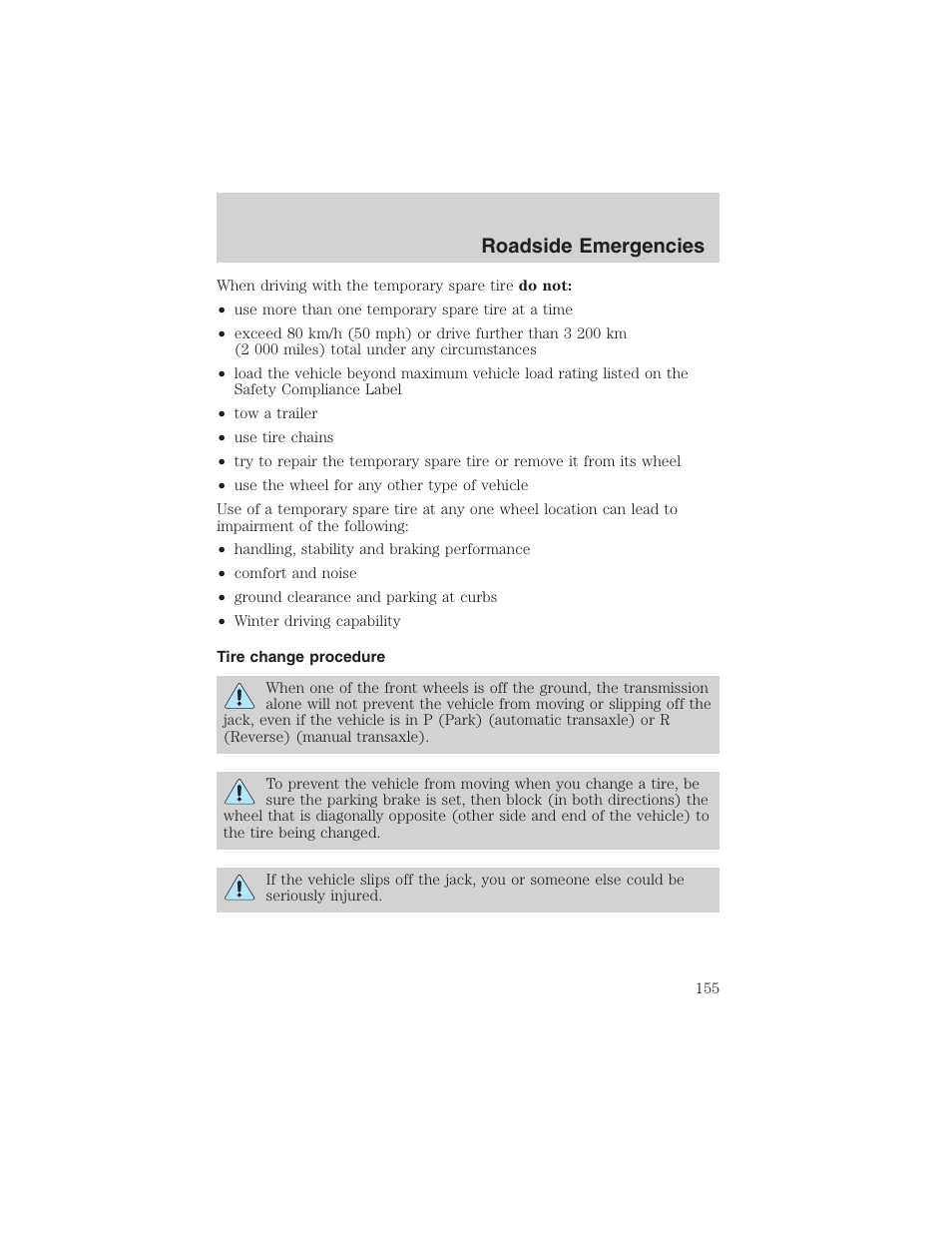 Roadside emergencies | FORD 2003 Escape v.1 User Manual | Page 155 / 240