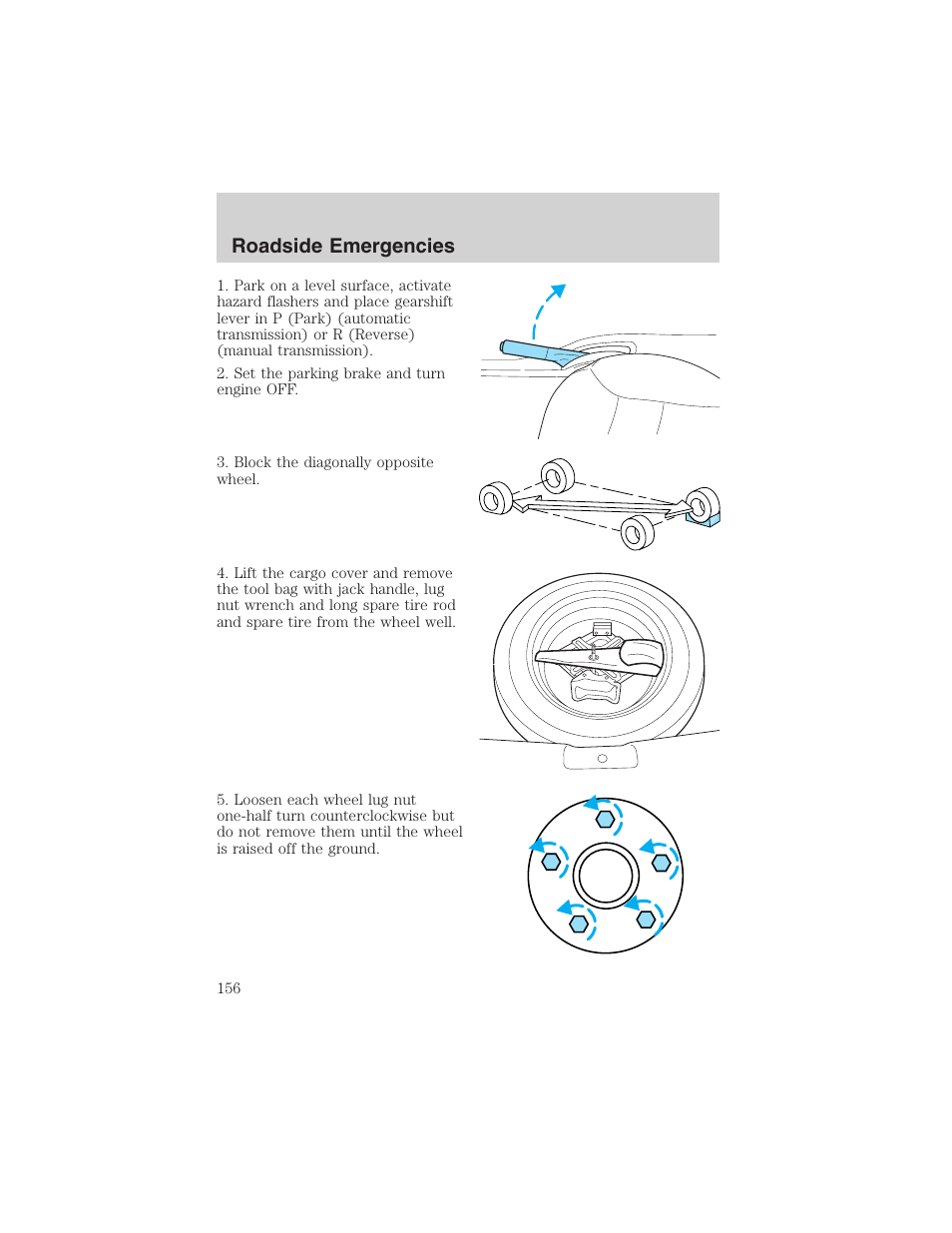 Roadside emergencies | FORD 2003 Escape v.1 User Manual | Page 156 / 240