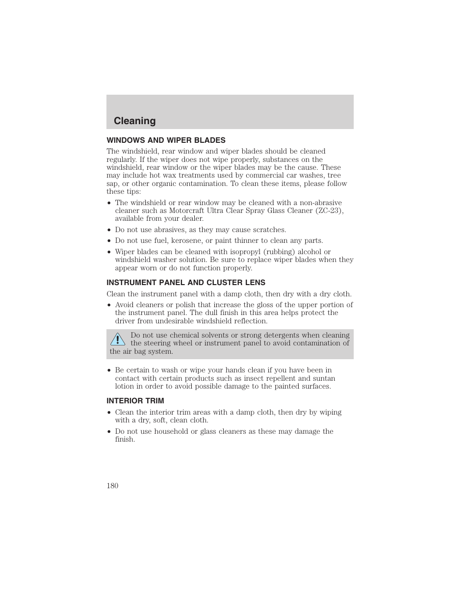 Cleaning | FORD 2003 Escape v.1 User Manual | Page 180 / 240