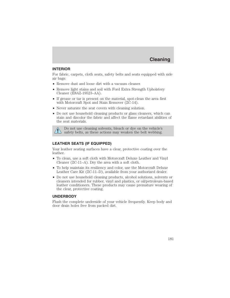 Cleaning | FORD 2003 Escape v.1 User Manual | Page 181 / 240