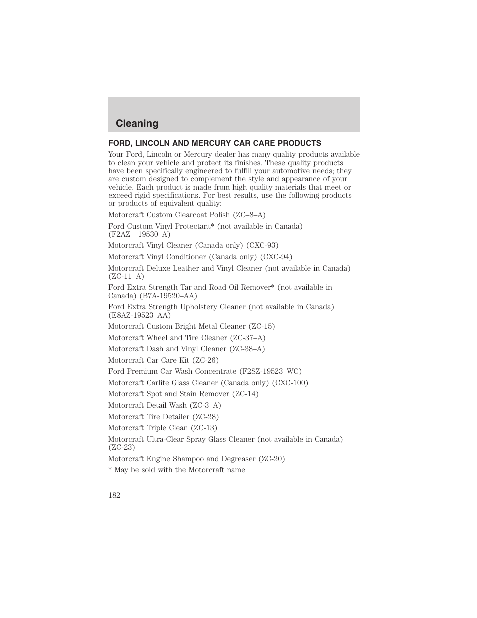 Cleaning | FORD 2003 Escape v.1 User Manual | Page 182 / 240