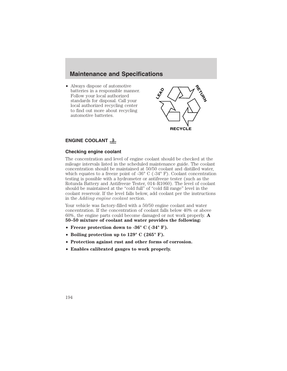 Maintenance and specifications | FORD 2003 Escape v.1 User Manual | Page 194 / 240
