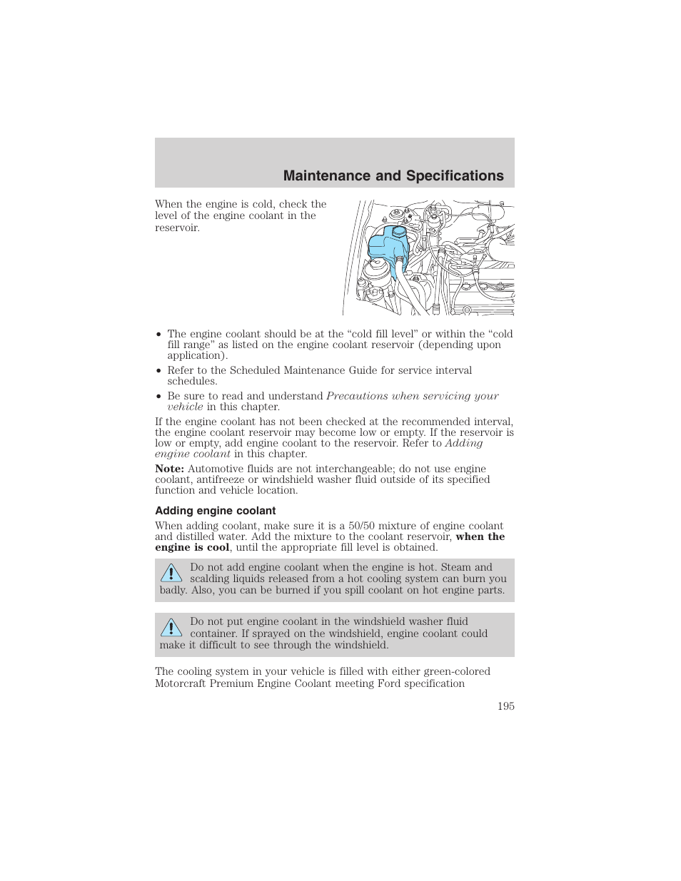 Maintenance and specifications | FORD 2003 Escape v.1 User Manual | Page 195 / 240