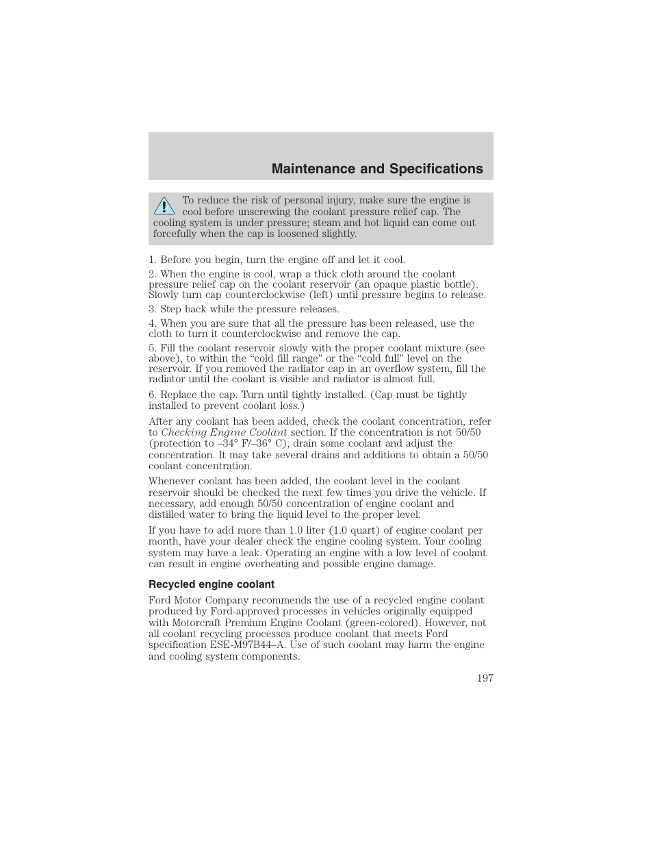 Maintenance and specifications | FORD 2003 Escape v.1 User Manual | Page 197 / 240