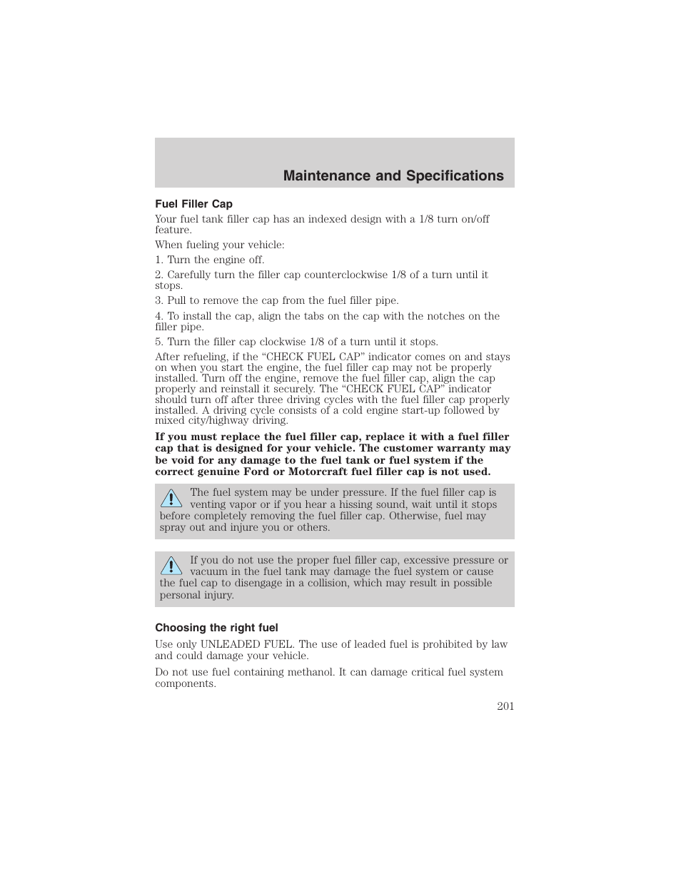 Maintenance and specifications | FORD 2003 Escape v.1 User Manual | Page 201 / 240