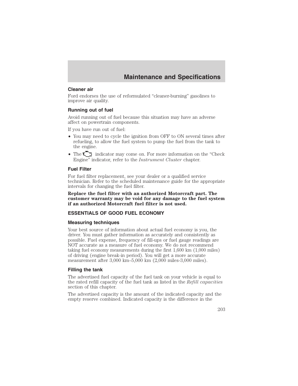 Maintenance and specifications | FORD 2003 Escape v.1 User Manual | Page 203 / 240