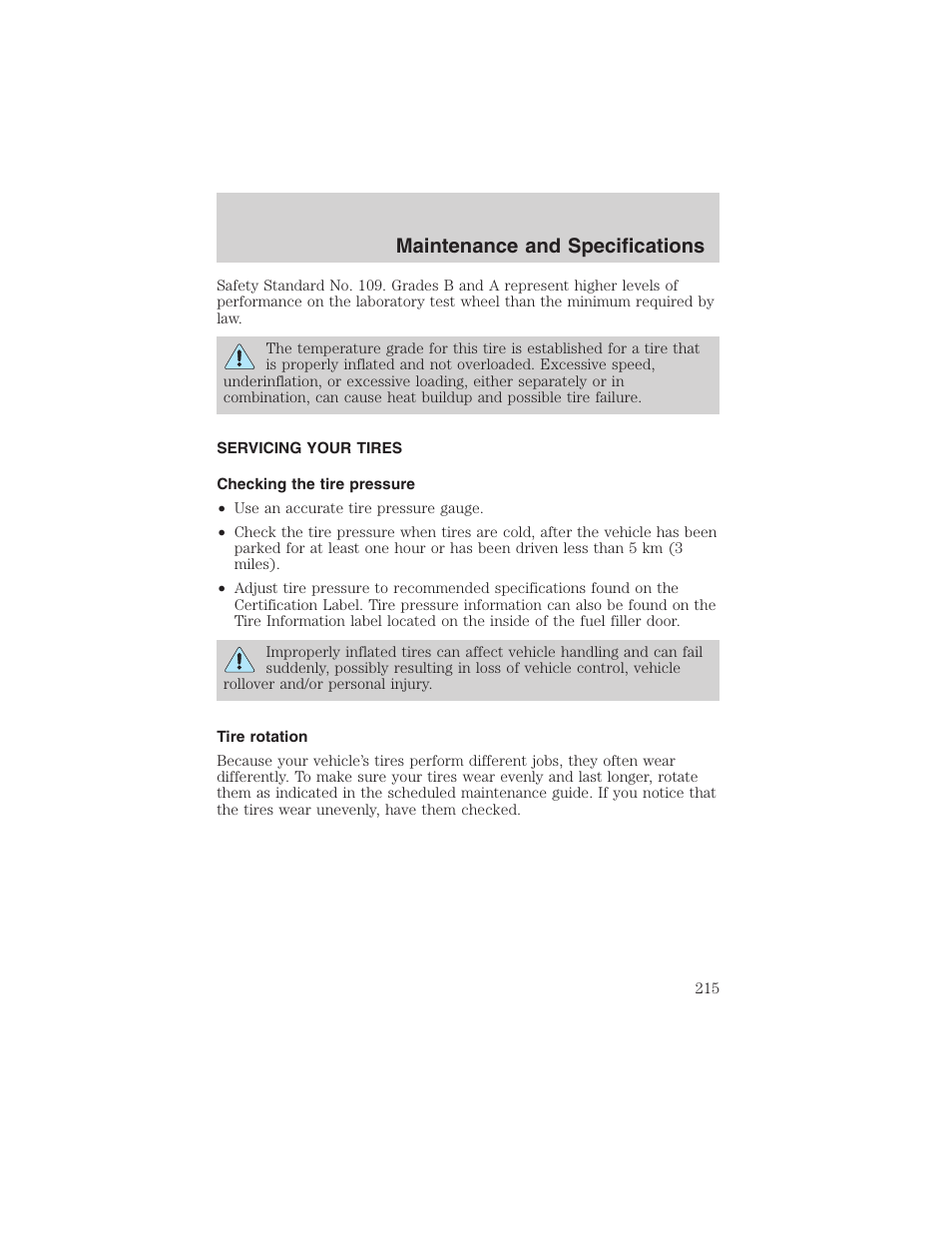 Maintenance and specifications | FORD 2003 Escape v.1 User Manual | Page 215 / 240