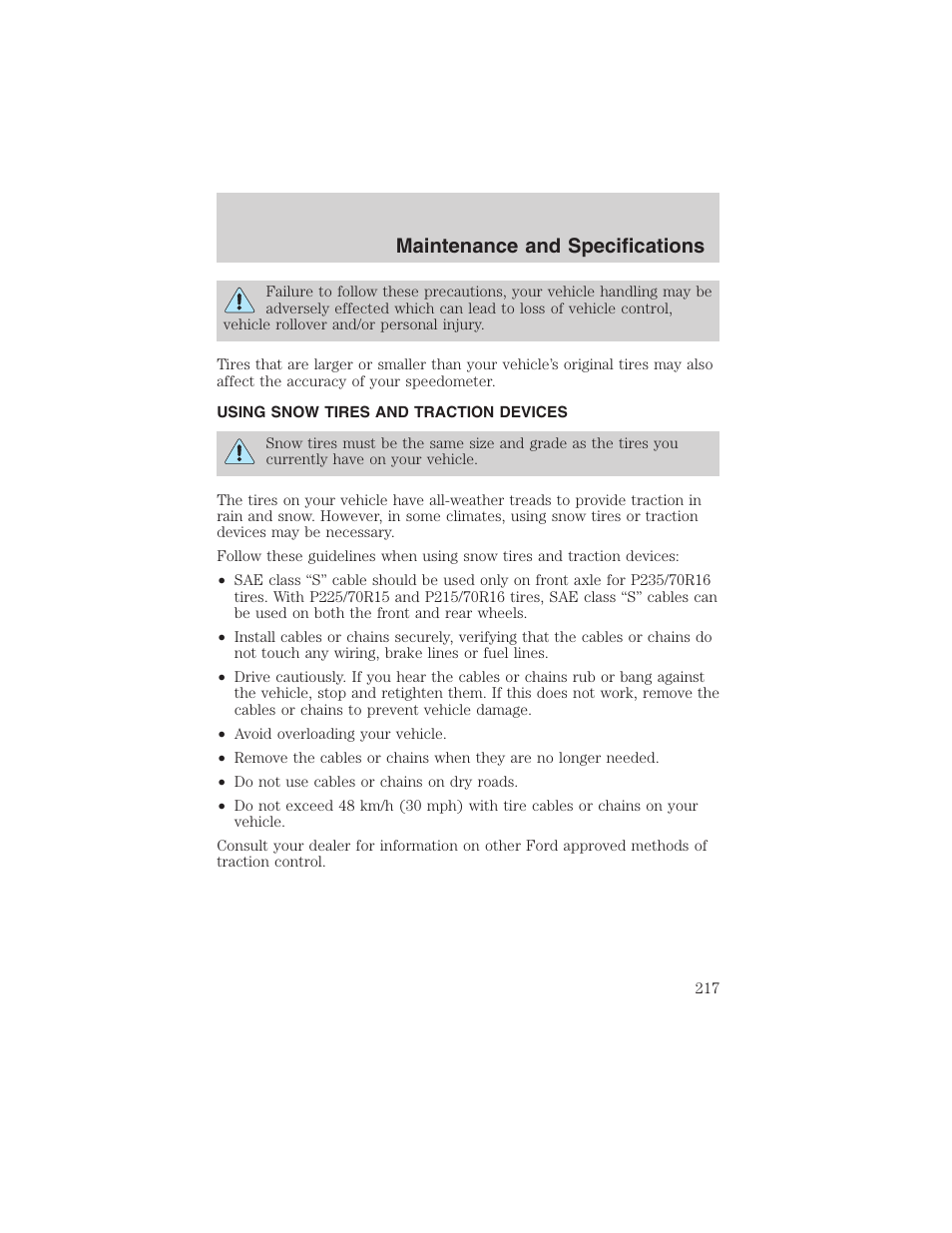 Maintenance and specifications | FORD 2003 Escape v.1 User Manual | Page 217 / 240