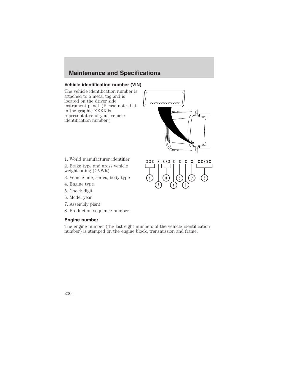 Maintenance and specifications | FORD 2003 Escape v.1 User Manual | Page 226 / 240