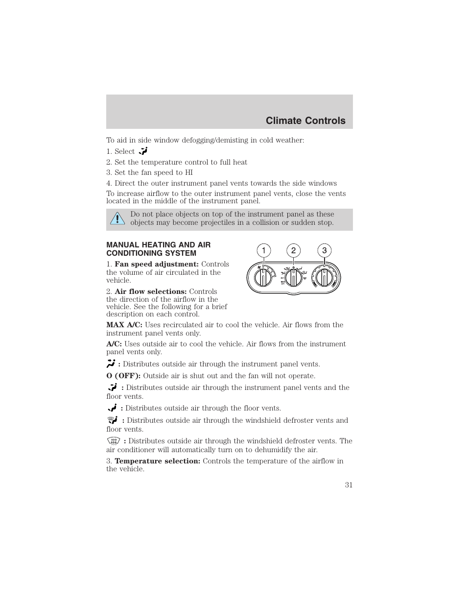 Climate controls | FORD 2003 Escape v.1 User Manual | Page 31 / 240