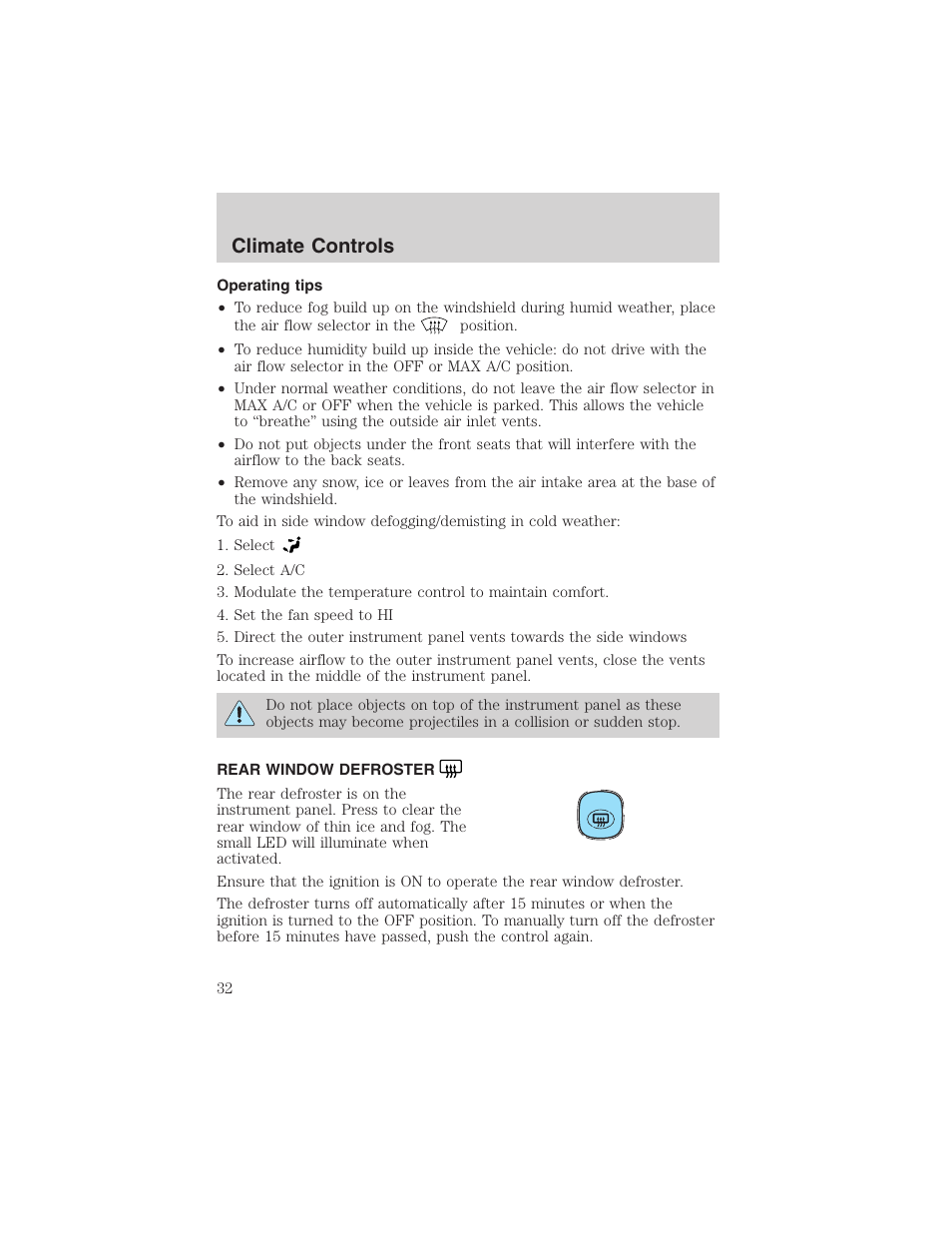 Climate controls | FORD 2003 Escape v.1 User Manual | Page 32 / 240