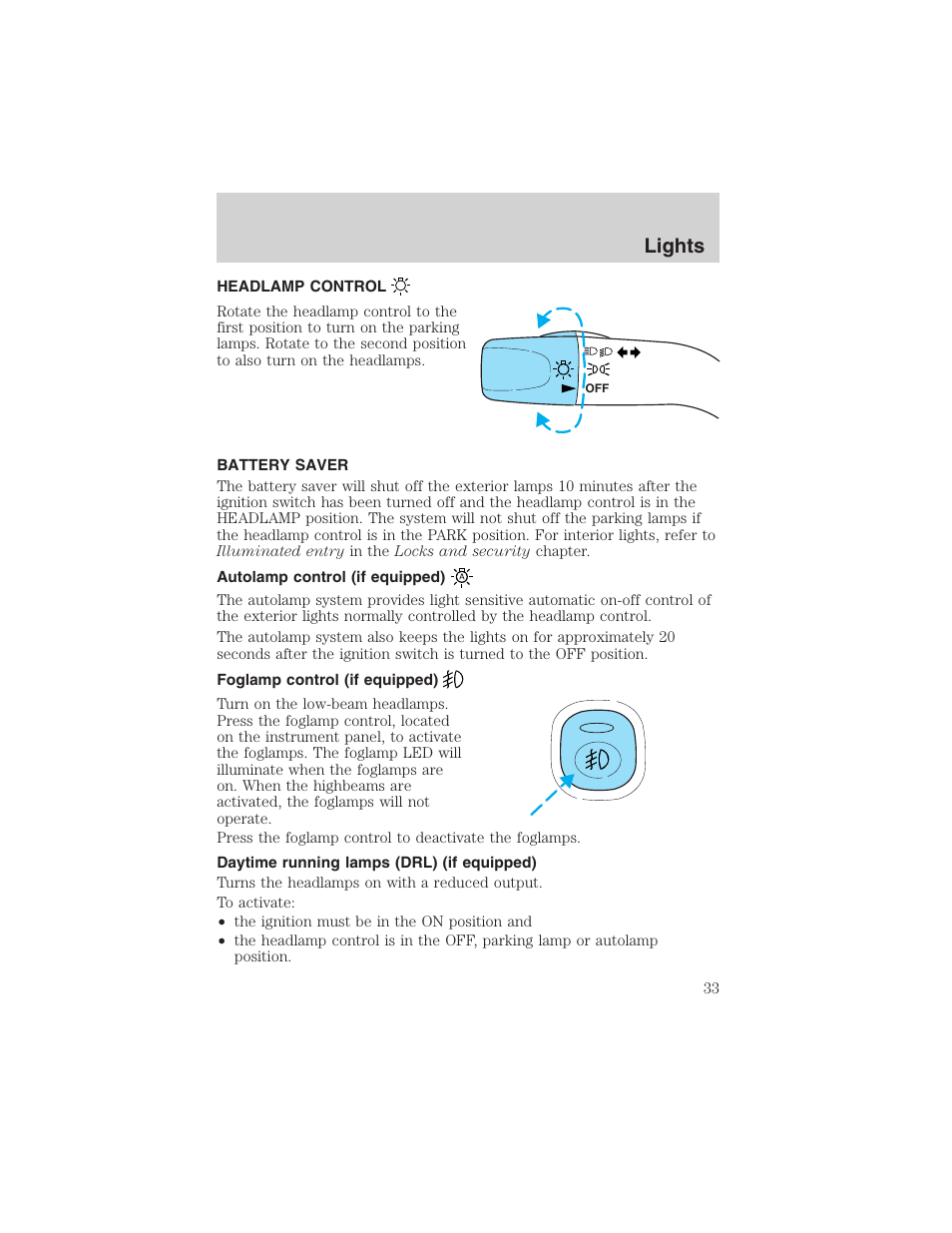 Lights | FORD 2003 Escape v.1 User Manual | Page 33 / 240