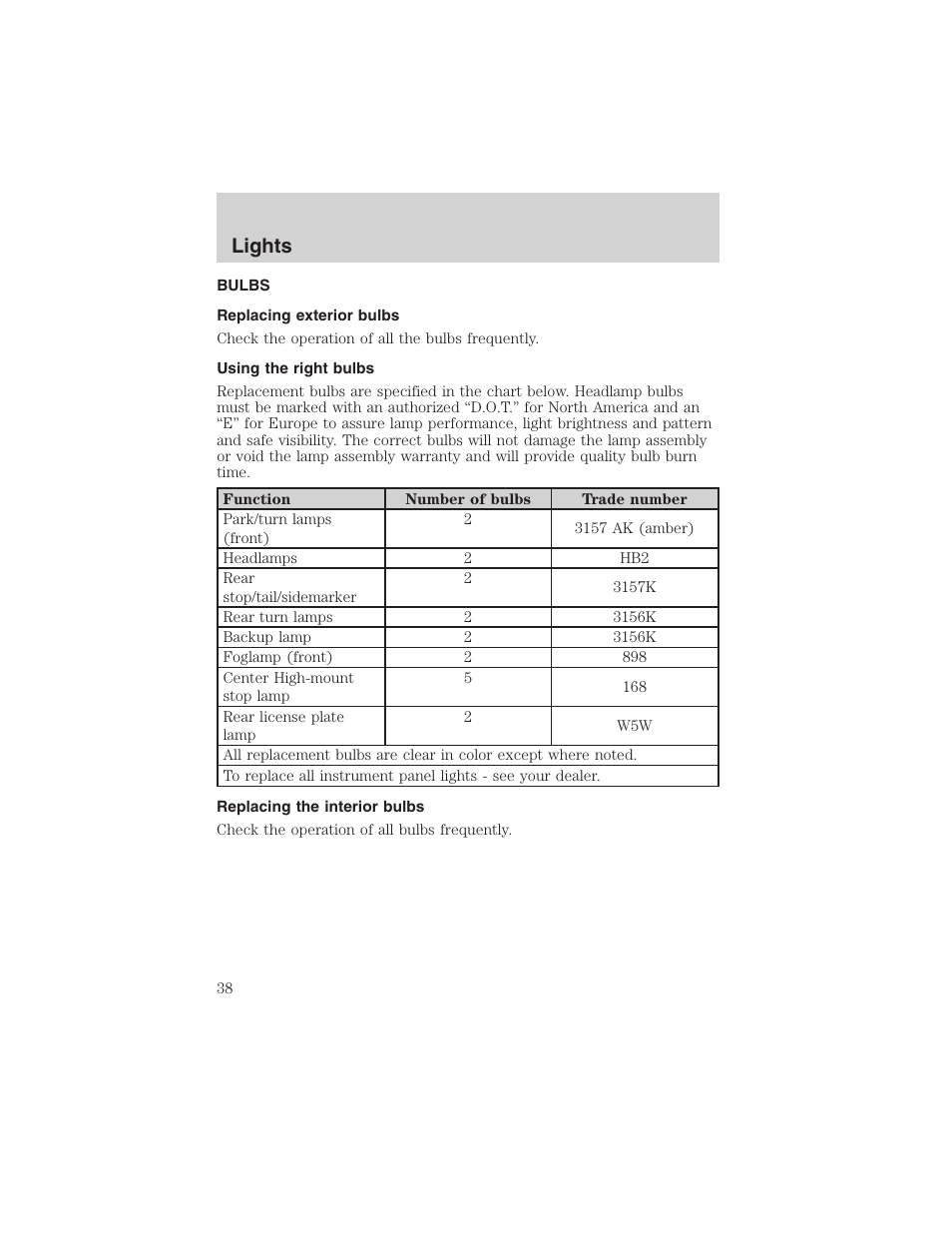 Lights | FORD 2003 Escape v.1 User Manual | Page 38 / 240