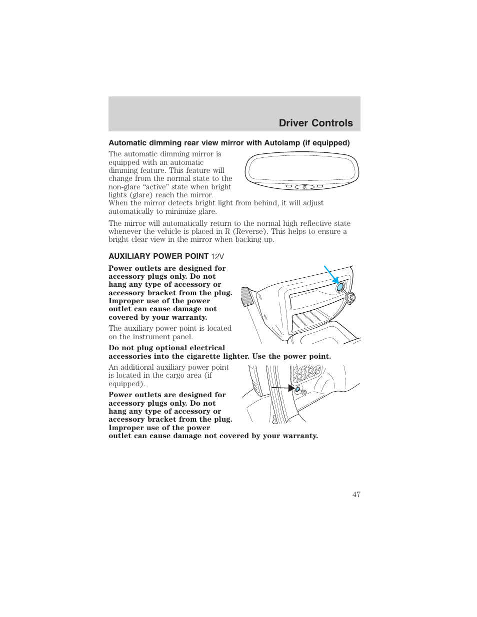 Driver controls | FORD 2003 Escape v.1 User Manual | Page 47 / 240