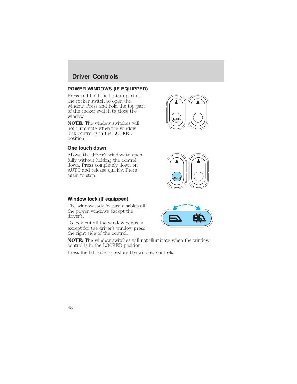 Driver controls | FORD 2003 Escape v.1 User Manual | Page 48 / 240