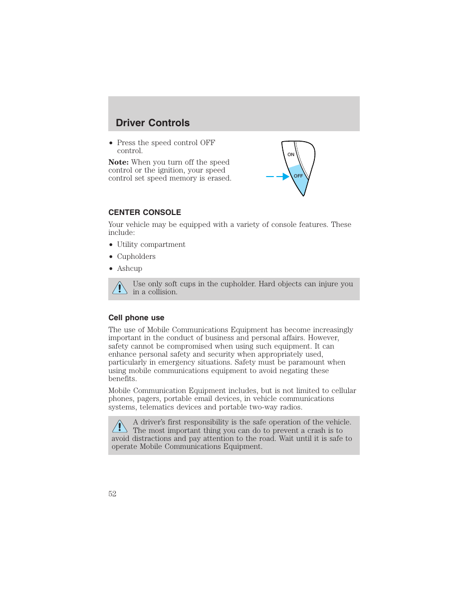 Driver controls | FORD 2003 Escape v.1 User Manual | Page 52 / 240