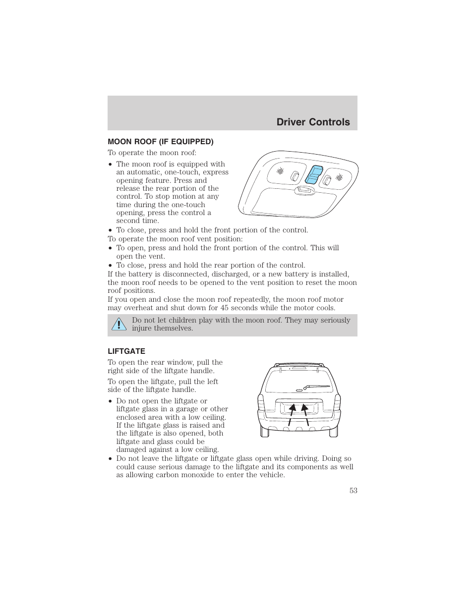 Driver controls | FORD 2003 Escape v.1 User Manual | Page 53 / 240