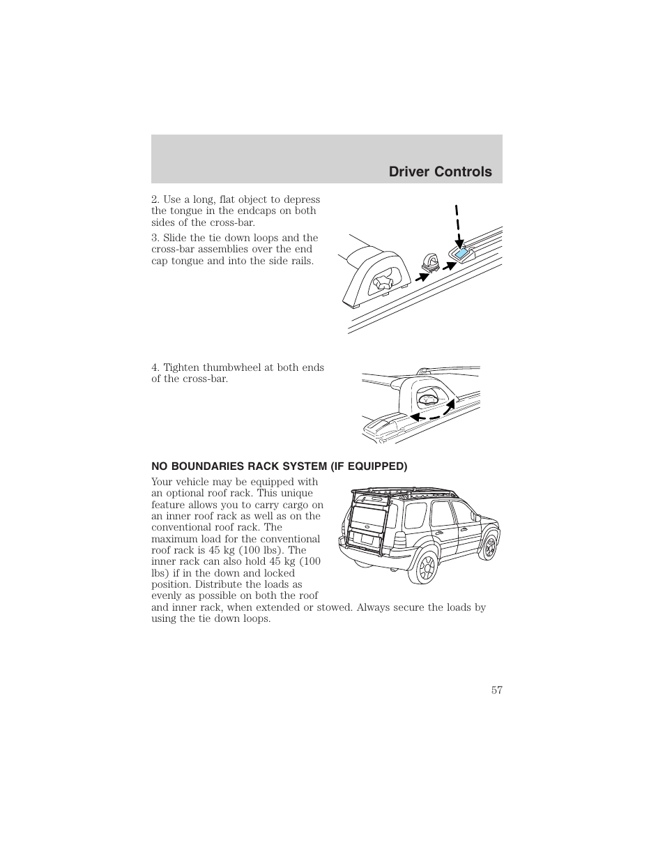 Driver controls | FORD 2003 Escape v.1 User Manual | Page 57 / 240