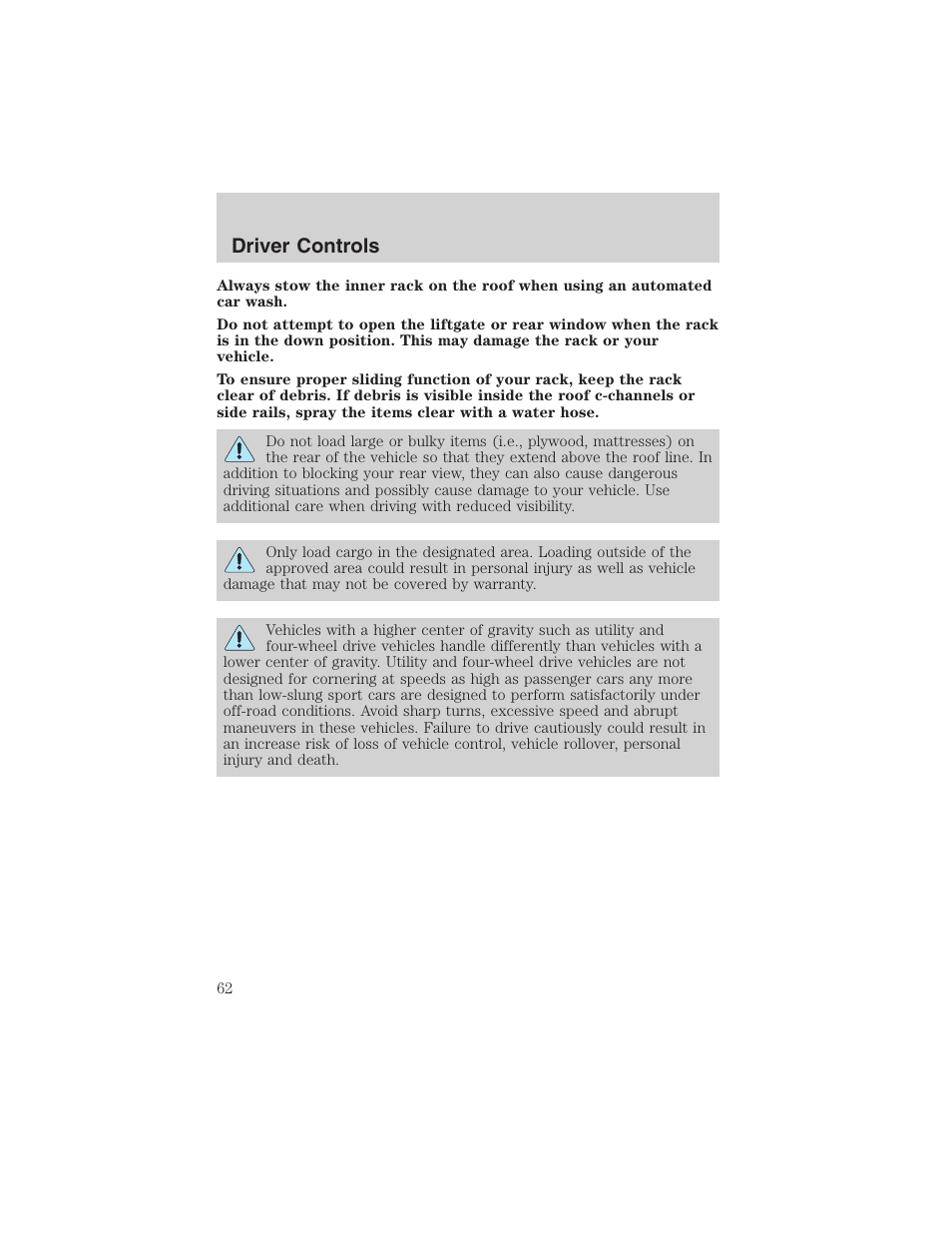 Driver controls | FORD 2003 Escape v.1 User Manual | Page 62 / 240