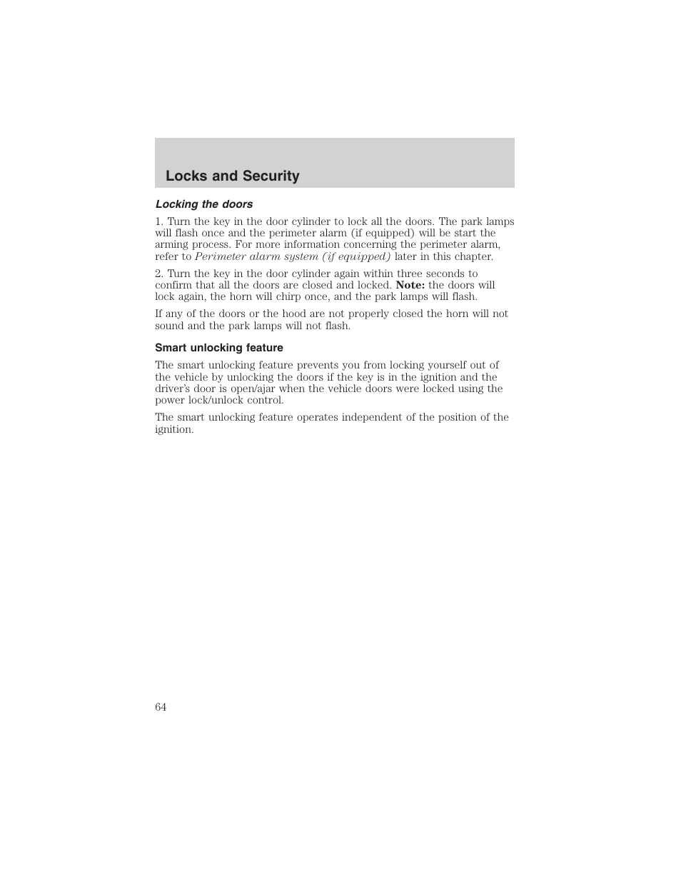 Locks and security | FORD 2003 Escape v.1 User Manual | Page 64 / 240