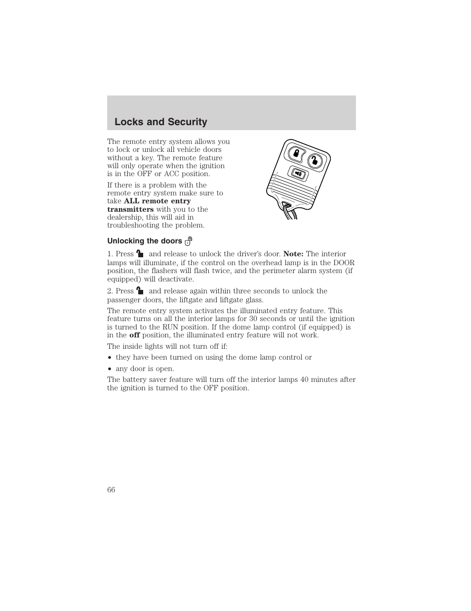 Locks and security | FORD 2003 Escape v.1 User Manual | Page 66 / 240