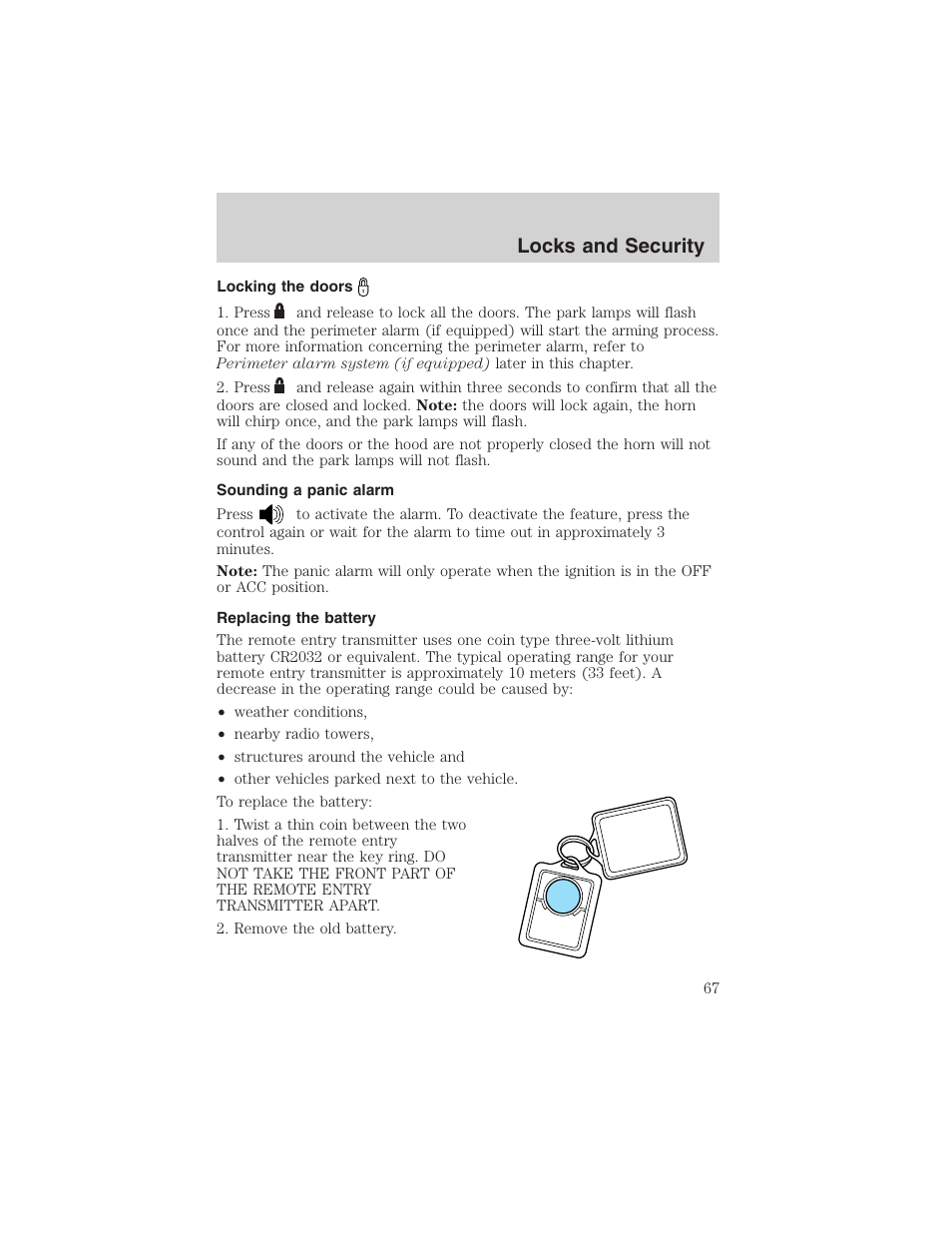 Locks and security | FORD 2003 Escape v.1 User Manual | Page 67 / 240