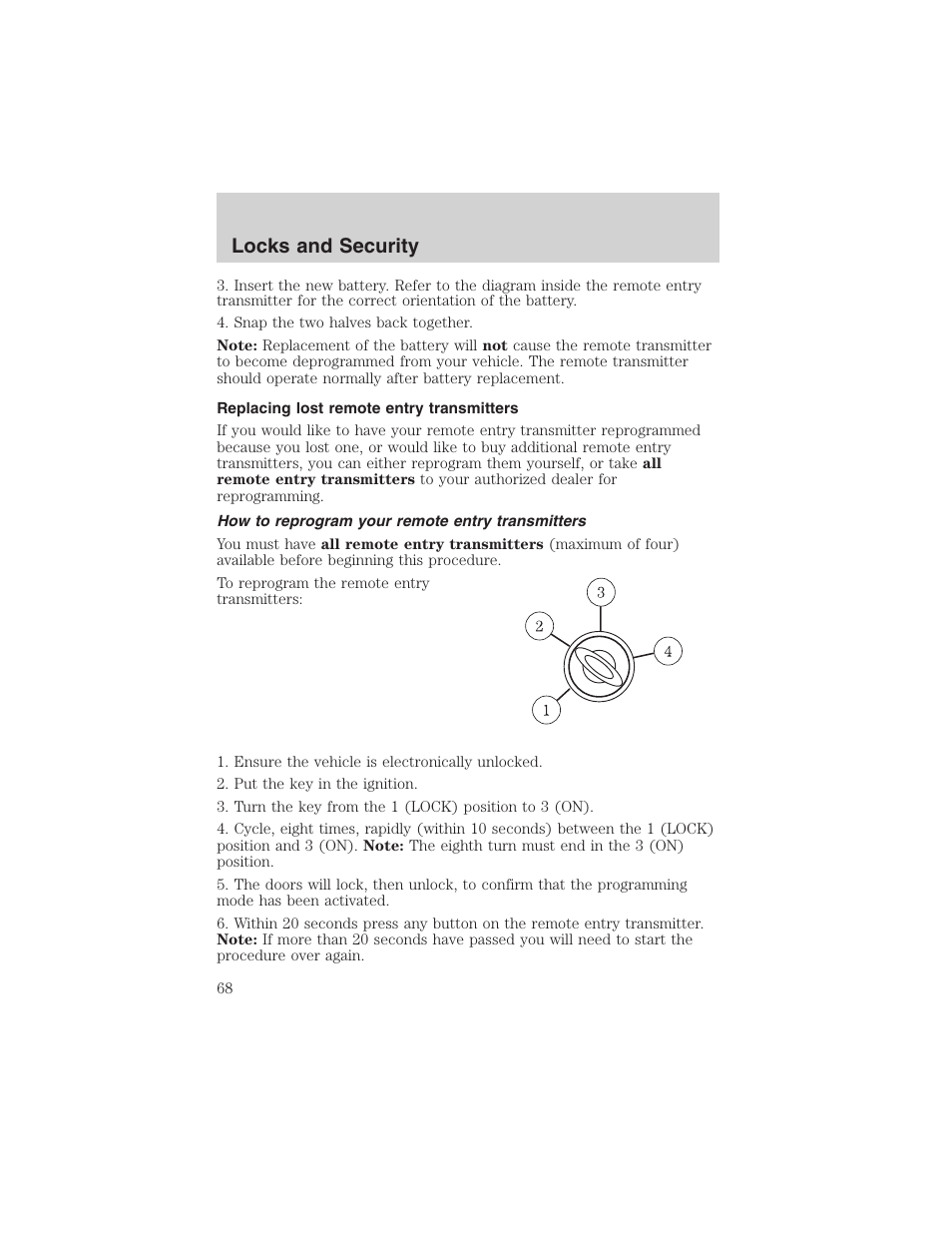 Locks and security | FORD 2003 Escape v.1 User Manual | Page 68 / 240