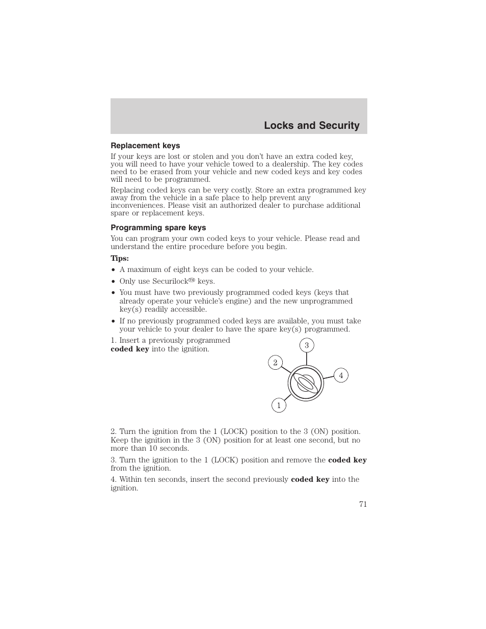 Locks and security | FORD 2003 Escape v.1 User Manual | Page 71 / 240