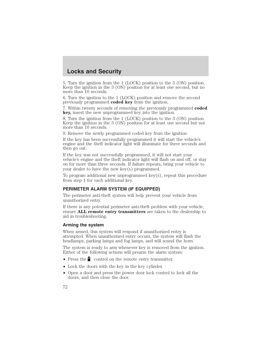 Locks and security | FORD 2003 Escape v.1 User Manual | Page 72 / 240