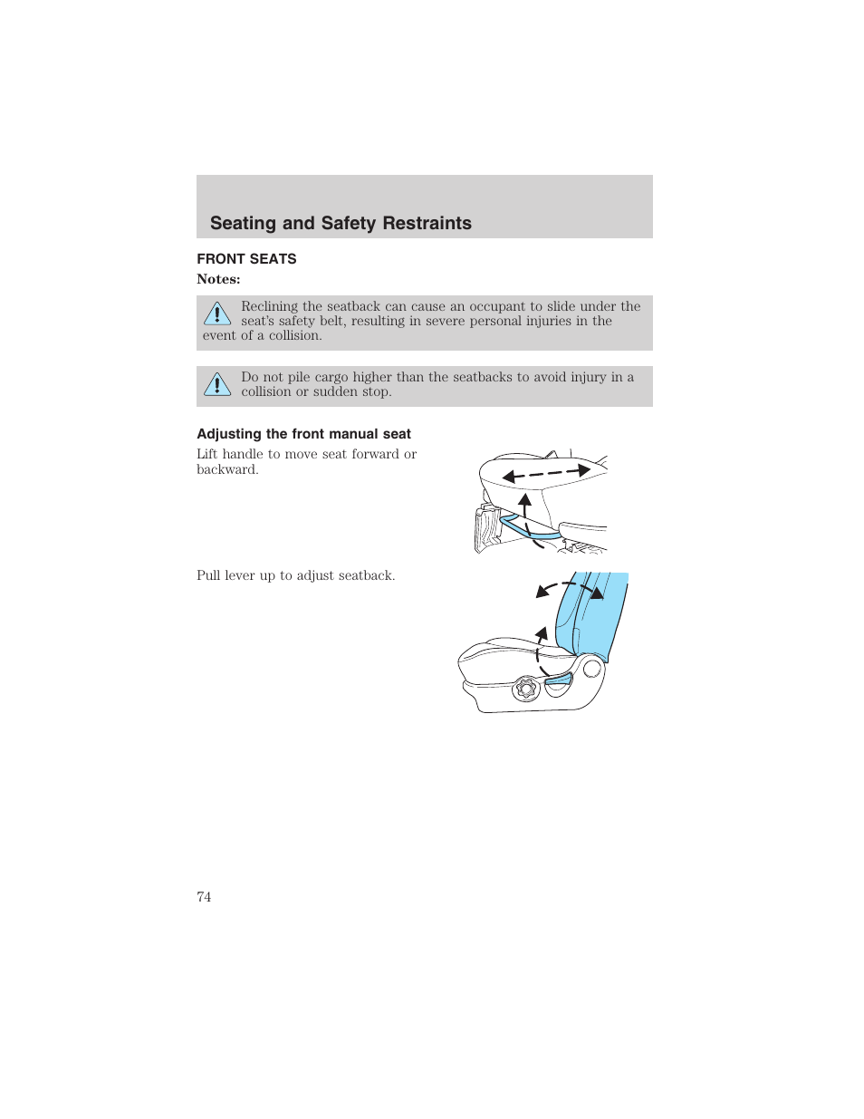 Seating and safety restraints | FORD 2003 Escape v.1 User Manual | Page 74 / 240