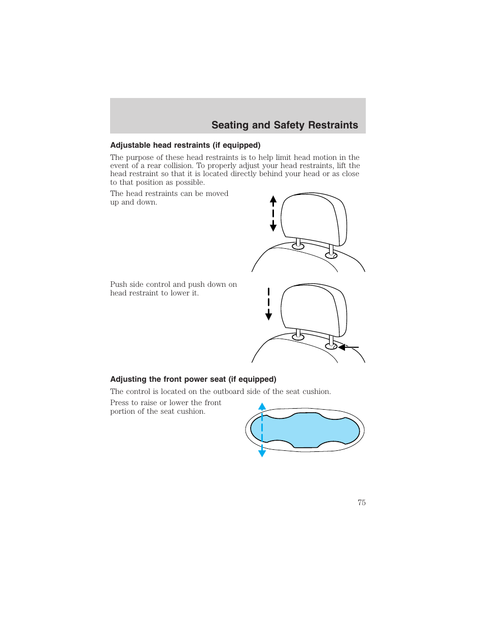 Seating and safety restraints | FORD 2003 Escape v.1 User Manual | Page 75 / 240