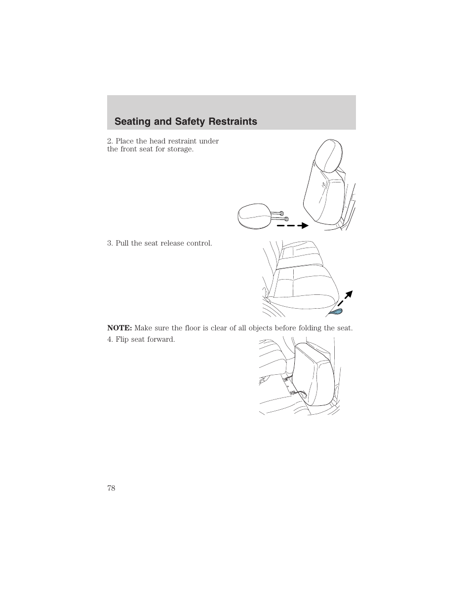 Seating and safety restraints | FORD 2003 Escape v.1 User Manual | Page 78 / 240