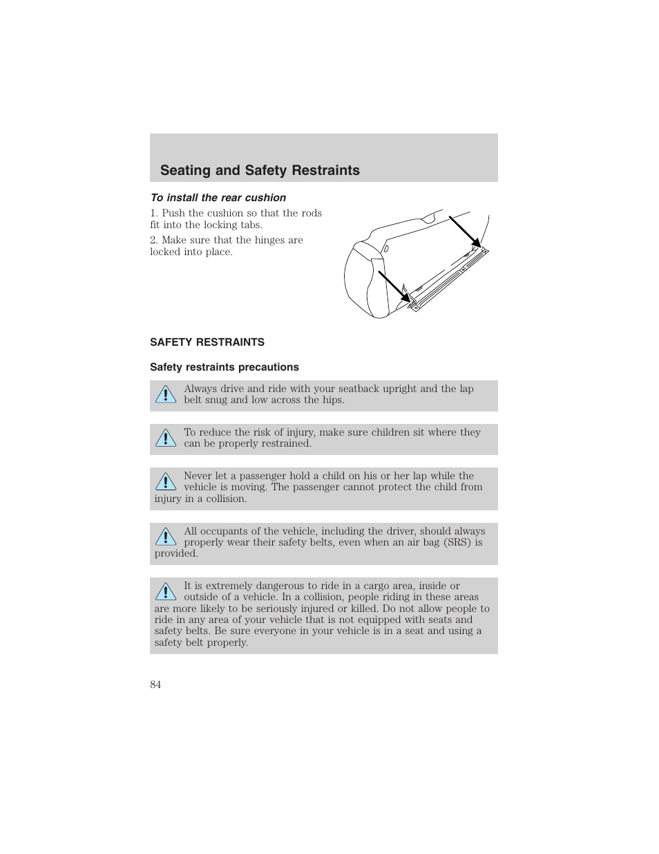 Seating and safety restraints | FORD 2003 Escape v.1 User Manual | Page 84 / 240