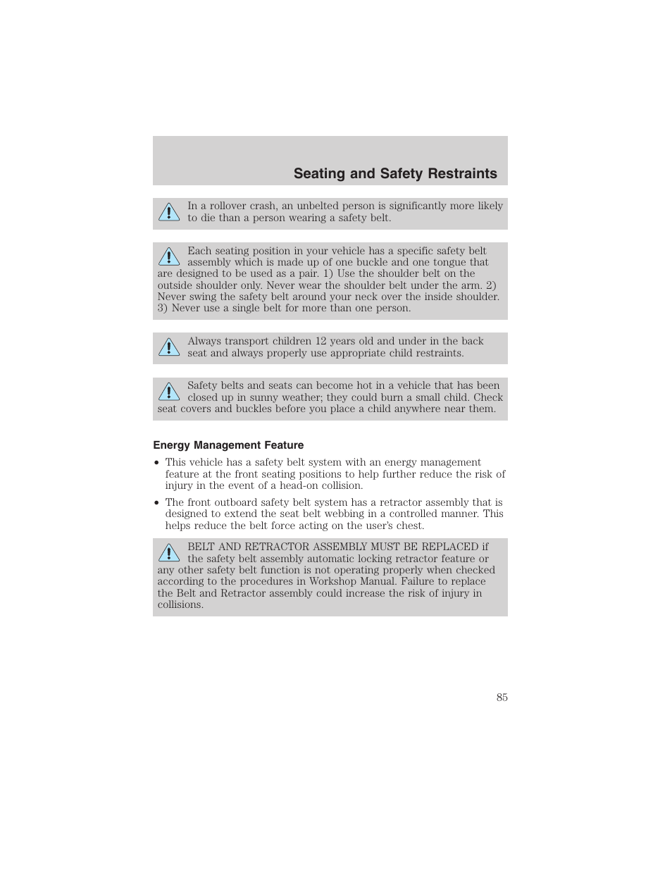 Seating and safety restraints | FORD 2003 Escape v.1 User Manual | Page 85 / 240