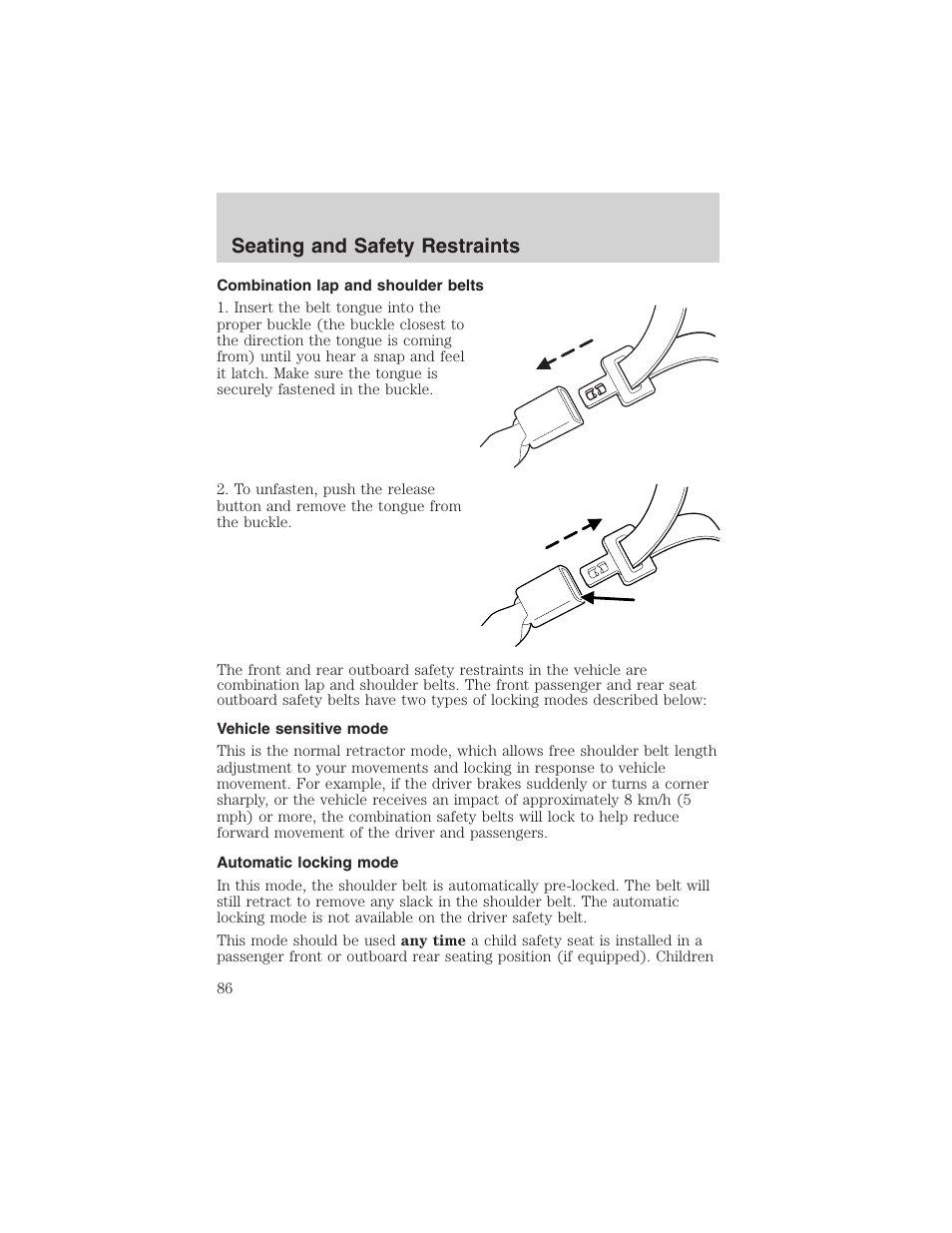 Seating and safety restraints | FORD 2003 Escape v.1 User Manual | Page 86 / 240