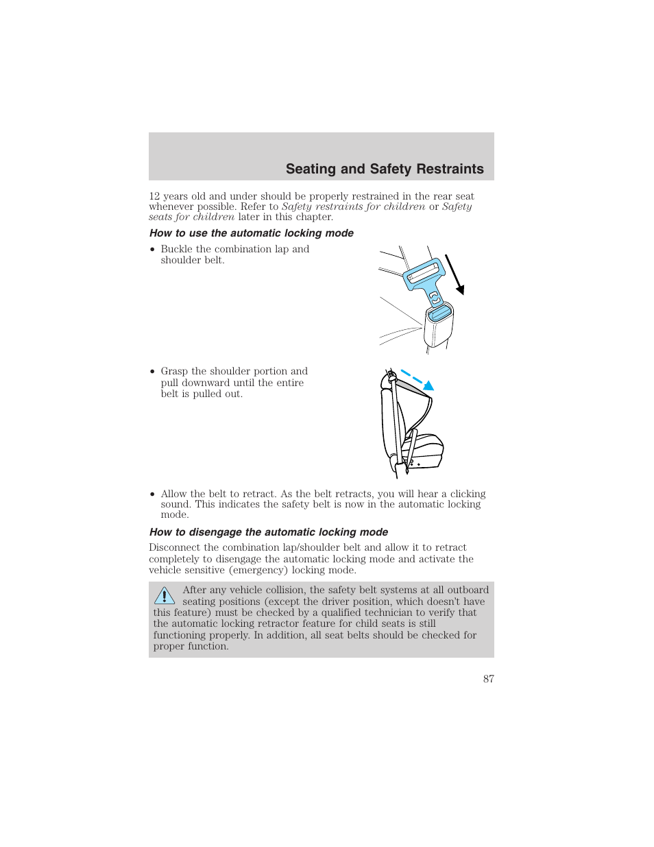 Seating and safety restraints | FORD 2003 Escape v.1 User Manual | Page 87 / 240